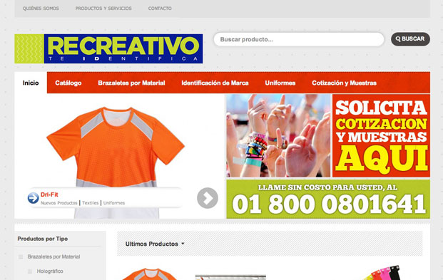 Deesarrollo de pagina de Internet para empresa de fabricacion de brazaletes en Mexico