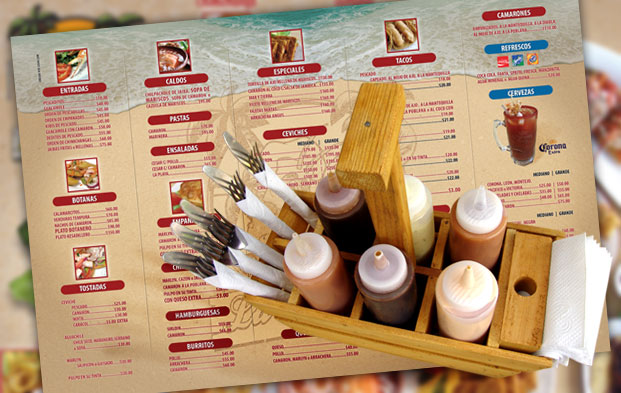 Restaurante Bar La Playita, Cancun - Diseño y fotografia de menus de alimentos y bebidas.