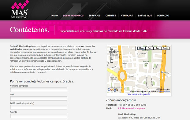 Integracion de Mapas de Google en formularios de contacto en Internet.