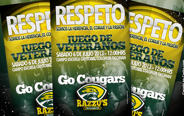 Poster publicitario para juego de veteranos de Razzu's 2013